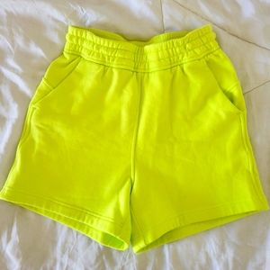 Lululemon womens Loungeful high rise yellow fleece shorts